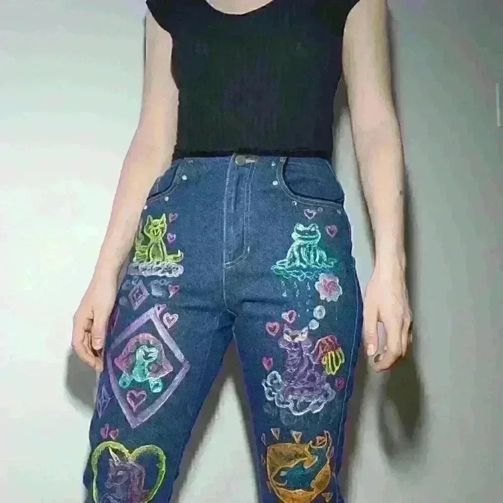 Vintage 90s crazy mom jeans with bedazzled Lisa Frank animals ✦ kidcore jeans ✦ - Picture 6 of 16